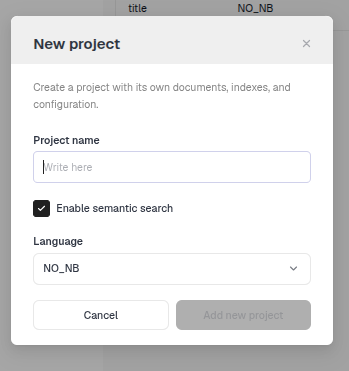 Create project popup