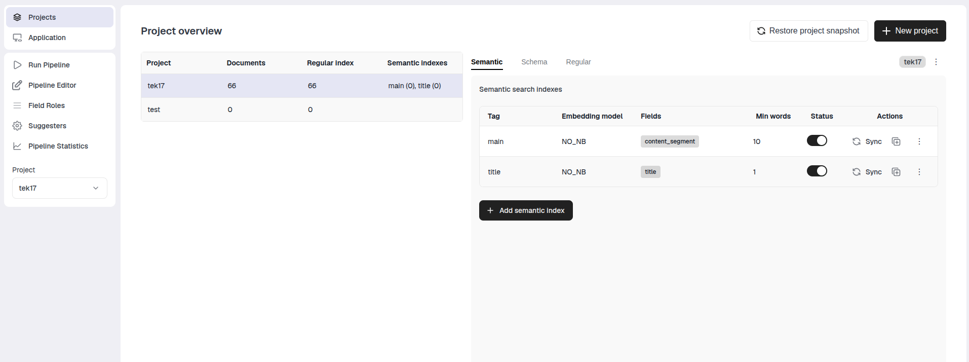 Projects overview